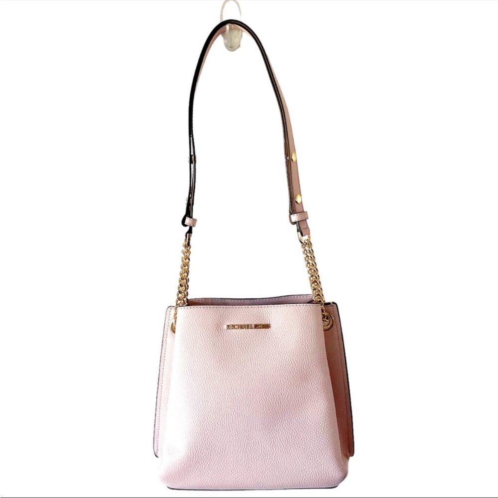 Michael Kors Pink Blush Bucket Bag Purse Pebbled Leather Crossed-body Teagan